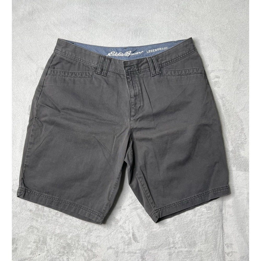 Eddie‎ Bauer Shorts 12 Grey Chino Flat Front Casual Outdoors